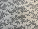 Lace Sequins Fabric - Silver - Corded Flower Embroidery Design Mesh Fabric By The Yard