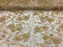 Beaded Floral - GOLD - Luxury Wedding Bridal Embroidery Lace Fabric Sold By The Yard