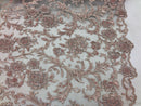 Beaded Floral - BLUSH - Luxury Wedding Bridal Embroidery Lace Fabric Sold By The Yard