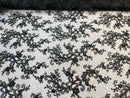 Lace Sequins Fabric - Black - Corded Flower Embroidery Design Mesh Fabric By The Yard