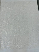 Beaded Mesh Fabric - White - Embroidered Beaded Wedding Bridal Fabric By The Yard