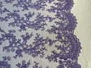 Lace Sequins Fabric - Lilac - Corded Flower Embroidery Design Mesh Fabric By The Yard
