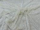 Beaded Mesh Fabric - White - Embroidered Beaded Wedding Bridal Fabric By The Yard
