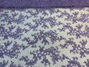 Lace Sequins Fabric - Lilac - Corded Flower Embroidery Design Mesh Fabric By The Yard