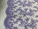 Lace Sequins Fabric - Lilac - Corded Flower Embroidery Design Mesh Fabric By The Yard