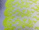 Lace Sequins Fabric - Neon Green - Corded Flower Embroidery Design Mesh Fabric By The Yard