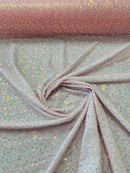 Beaded Mesh Fabric - Pink Iridescent - Embroidered Beaded Wedding Bridal Fabric By The Yard