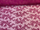 Lace Sequins Fabric - Magenta  - Corded Flower Embroidery Design Mesh Fabric By The Yard