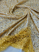 Beaded Mesh Fabric - Gold - Embroidered Beaded Wedding Bridal Fabric By The Yard