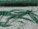 Beaded Mesh Fabric - Hunter Green - Embroidered Beaded Wedding Bridal Fabric By The Yard