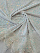 Beaded Mesh Fabric - White - Embroidered Beaded Wedding Bridal Fabric By The Yard