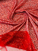 Beaded Mesh Fabric - Red - Embroidered Beaded Wedding Bridal Fabric By The Yard