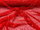 Beaded Mesh Fabric - Red - Embroidered Beaded Wedding Bridal Fabric By The Yard