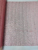 Beaded Mesh Fabric - Dusty Rose - Embroidered Beaded Wedding Bridal Fabric By The Yard