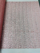 Beaded Mesh Fabric - Dusty Rose - Embroidered Beaded Wedding Bridal Fabric By The Yard