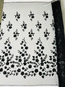 3D Floral Fancy Fabric - Black- Embroidered Roses Pattern on Mesh Fabric Sold by Yard