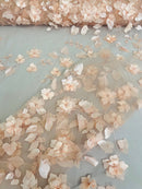 Floral Fancy Fabric - Blush Peach - Embroidered Roses Pattern on Mesh Fabric Sold by Yard