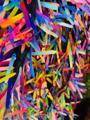 Sword Shape Hanging Sequins - Rainbow -  Iridescent Hanging Sequins On Mesh Fabric By Yard