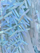 Sword Shape Hanging Sequins - Baby Blue -  Iridescent Hanging Sequins On Mesh Fabric By Yard