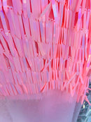 Sword Shape Hanging Sequins - Pink -  Iridescent Hanging Sequins On Mesh Fabric By Yard
