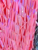 Sword Shape Hanging Sequins - Pink -  Iridescent Hanging Sequins On Mesh Fabric By Yard