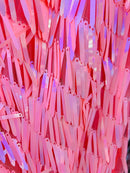 Sword Shape Hanging Sequins - Pink -  Iridescent Hanging Sequins On Mesh Fabric By Yard