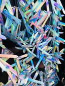Sword Shape Hanging Sequins - Unicorn -  Iridescent Hanging Sequins On Mesh Fabric By Yard