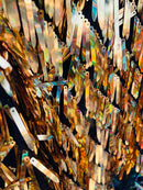 Sword Shape Hanging Sequins - Gold -  Iridescent Hanging Sequins On Mesh Fabric By Yard