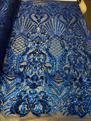 4 Way Stretch Damask Pattern Sequins Fabric Royal Fancy Embroidered Mesh Design Fashion By The Yard