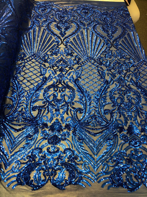 4 Way Stretch Damask Pattern Sequins Fabric Royal Fancy Embroidered Mesh Design Fashion By The Yard
