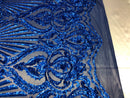4 Way Stretch Damask Pattern Sequins Fabric Royal Fancy Embroidered Mesh Design Fashion By The Yard