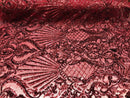 4 Way Stretch Damask Pattern Sequins Fabric Burgundy Fancy Embroidered Mesh Dress-Prom By The Yard