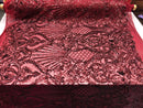 4 Way Stretch Damask Pattern Sequins Fabric Burgundy Fancy Embroidered Mesh Dress-Prom By The Yard