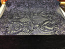 4 Way Stretch Damask Pattern Sequins Fabric Navy Fancy Embroidered Mesh Design Fashion By The Yard