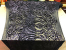 4 Way Stretch Damask Pattern Sequins Fabric Navy Fancy Embroidered Mesh Design Fashion By The Yard