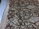 4 Way Stretch Damask Pattern Sequins Fabric Champagne Fancy Embroidered Prom-Gown By The Yard
