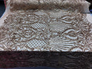 4 Way Stretch Damask Pattern Sequins Fabric Champagne Fancy Embroidered Prom-Gown By The Yard