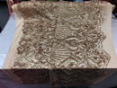 4 Way Stretch Damask Pattern Sequins Fabric Champagne Fancy Embroidered Prom-Gown By The Yard