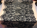 4 Way Stretch Damask Pattern Sequins Fabric Black Fancy Embroidered On A Mesh Nude By The Yard