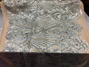 4 Way Stretch Damask Pattern Sequins Fabric Silver Fancy Embroidered Mesh Design Fashion By Yard