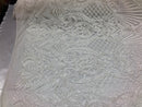 4 Way Stretch Damask Pattern Sequins Fabric White Fancy Embroidered Mesh Fashion Fabric By The Yard
