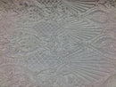4 Way Stretch Damask Pattern Sequins Fabric White Fancy Embroidered Mesh Fashion Fabric By The Yard