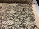 4 Way Stretch Damask Pattern Sequins Fabric Gold Fancy Embroidered Fashion-Prom-Gown By The Yard