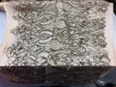 4 Way Stretch Damask Pattern Sequins Fabric Gold Fancy Embroidered Fashion-Prom-Gown By The Yard