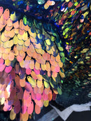 Iridescent Oval Tear Drop Sequins Fabric Irisdescent Rainbow Mermaid Shiny Fabric By The Yard