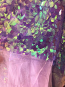 Iridescent Oval Tear Drop Sequins Fabric - Irisdescent Lilac Mermaid Shiny Fabrics By The Yard