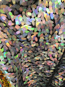 Iridescent Hologram Oval Tear Drop Sequins Fabric - Irisdescent Silver - Mermaid Fabrics by The Yard