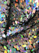 Iridescent Hologram Oval Tear Drop Sequins Fabric - Irisdescent Silver - Mermaid Fabrics by The Yard