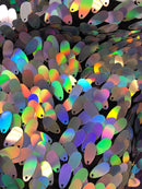 Iridescent Hologram Oval Tear Drop Sequins Fabric - Irisdescent Silver - Mermaid Fabrics by The Yard
