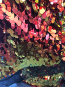 Iridescent Oval Tear Drop Sequins Fabric Irisdescent Orange Mermaid Shiny Fabric By The Yard